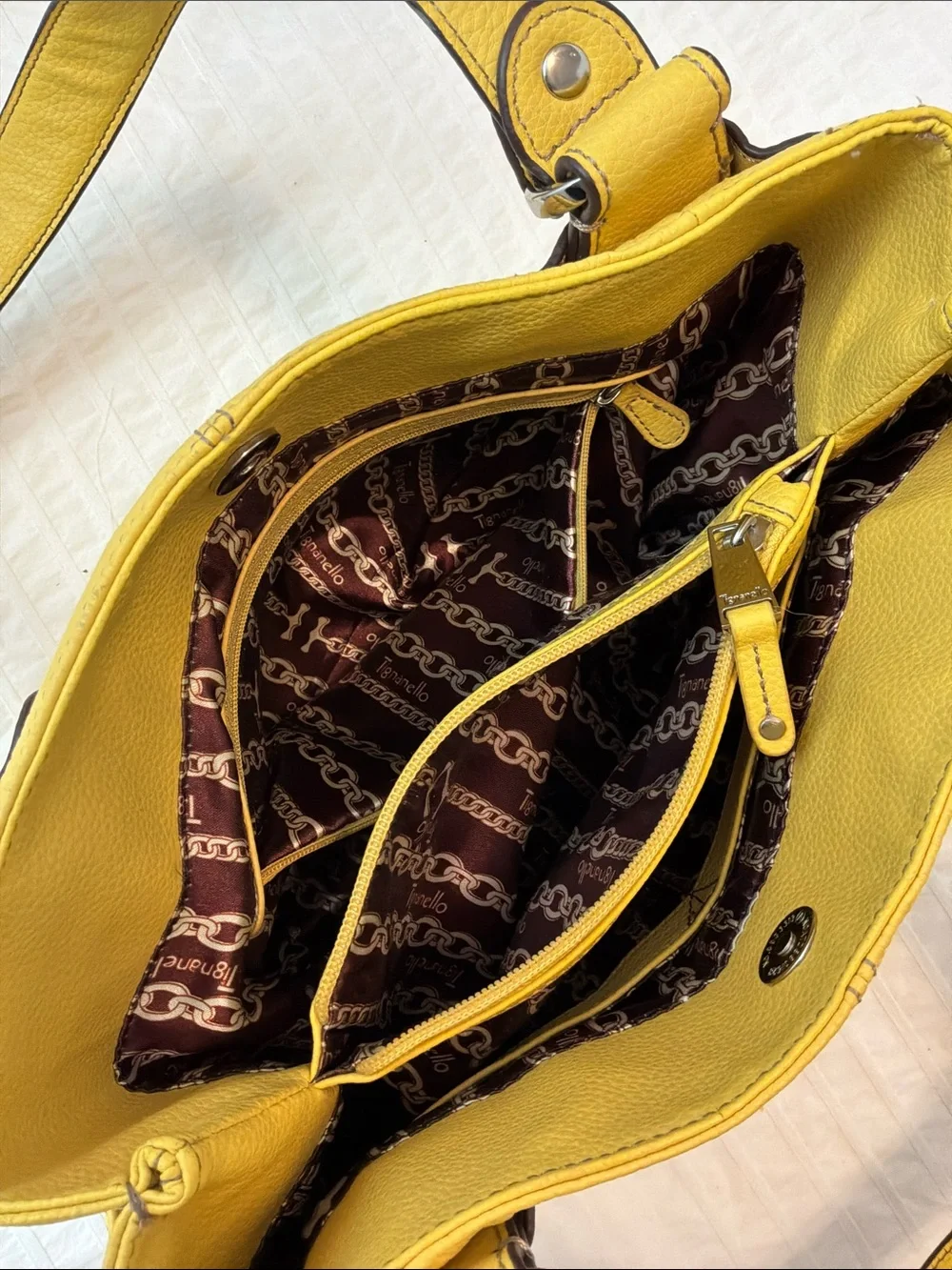 Tignanello Yellow Leather Hand Bag
